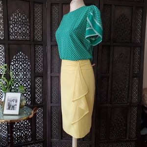 Yellow cotton pencil skirt textured